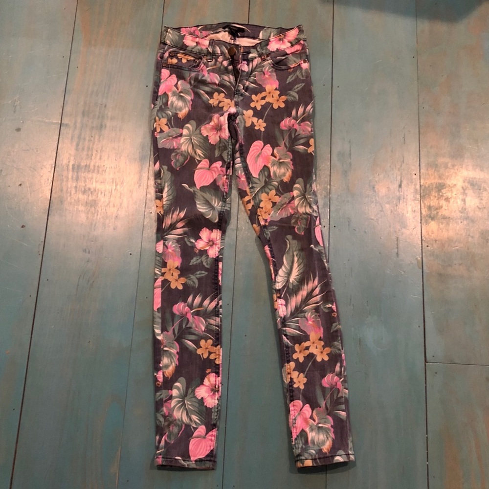 Floral print jeans